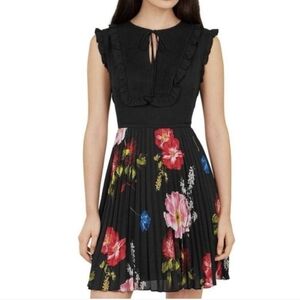 Floral Pleated Dress with Ruffle Details Romanna